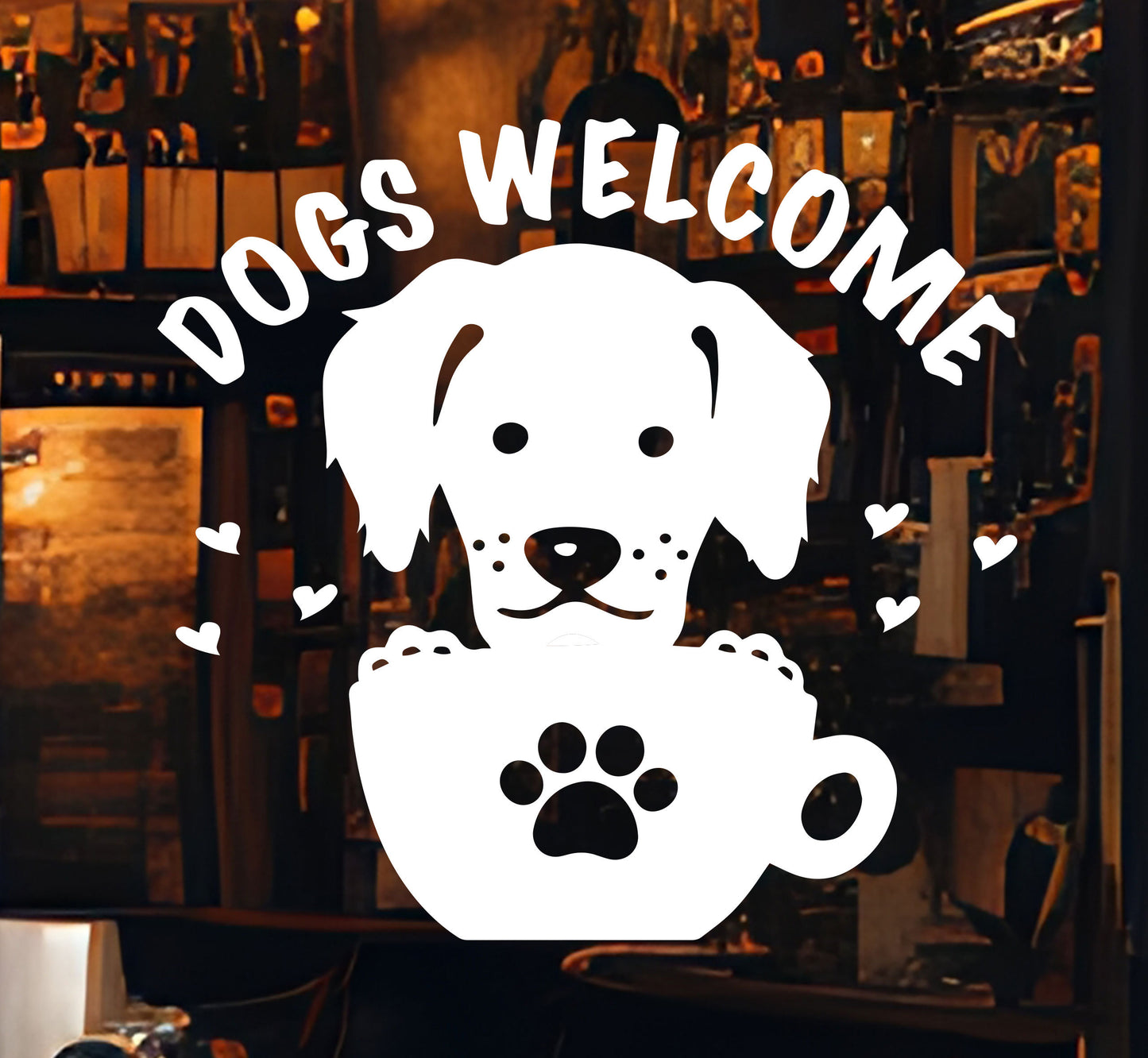 Dogs Welcome Window Stickers Pet Friendly Sign Waterproof Self Adhesive Fadeless Removable Coffee Shop Restaurants Bar Retail Stores