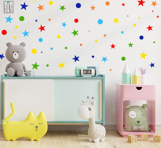 Polka Dot Stars Wall Stickers 228x Decals Mixed Size Rainbow Colours Baby Room Decor Kids Girls Bedroom Nursery Playroom Decoration  UK