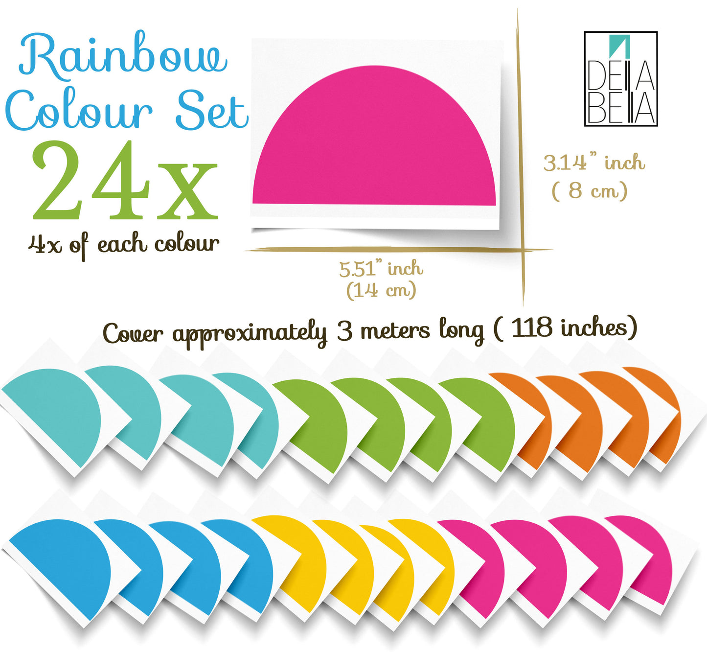 Scallops Wall Stickers Rainbow Colours Cover 3 Meters
