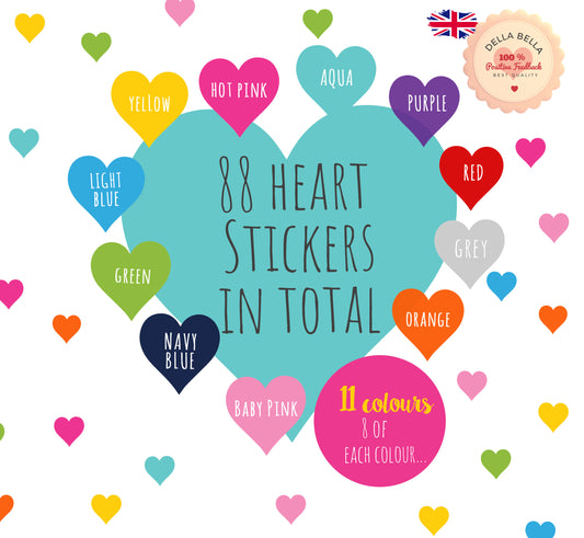 Rainbow Heart Wall Stickers UK (88pcs)