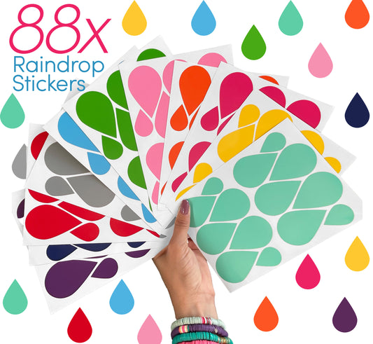 Raindrop Wall Sticker 88 Pcs Rainbow Colours