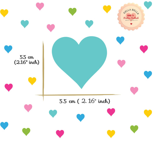 Hearts Wall Stickers Rainbow Decor 88x Decals 11 Colours