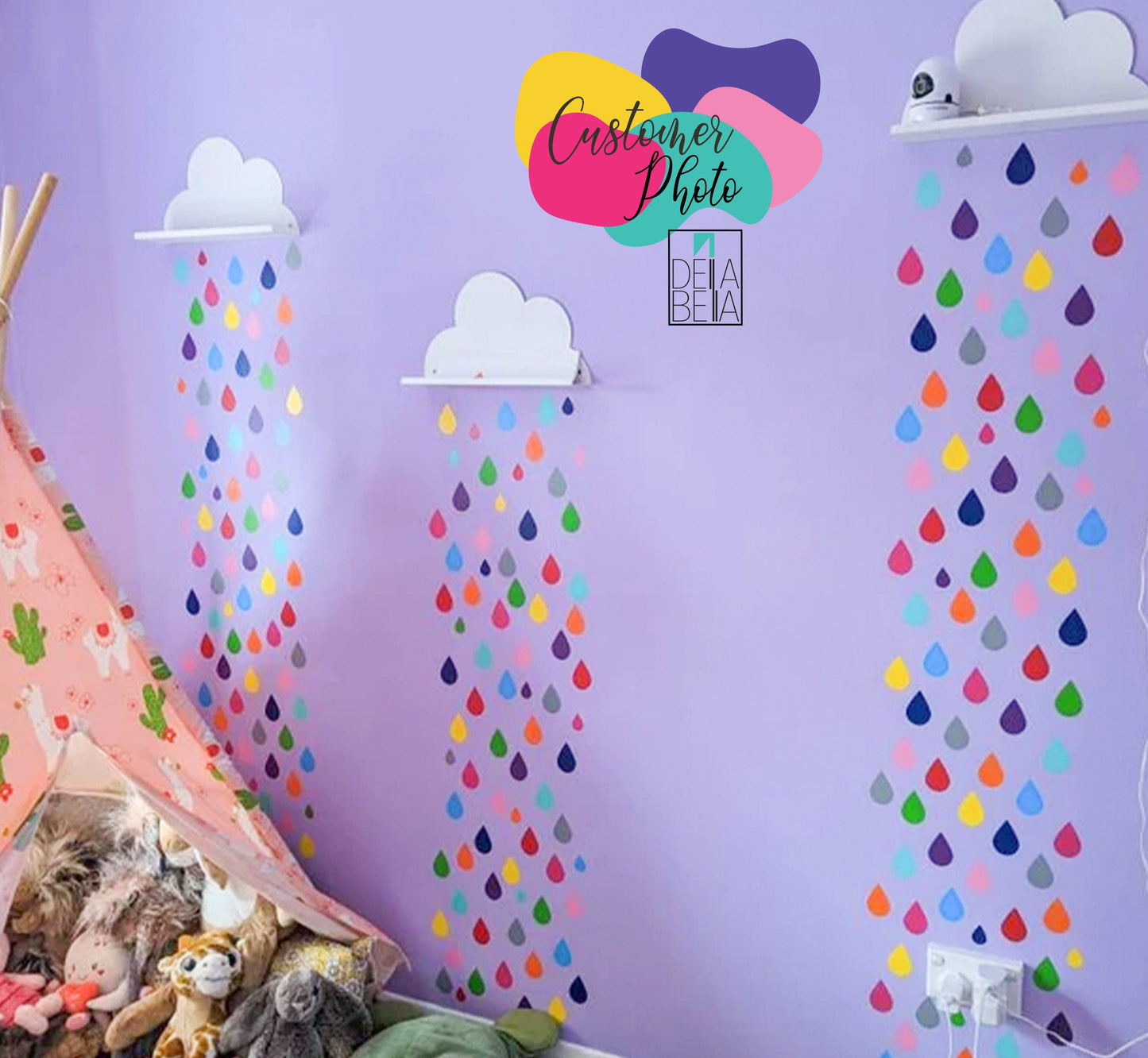 Raindrop Wall Sticker 88 Pcs Rainbow Colours