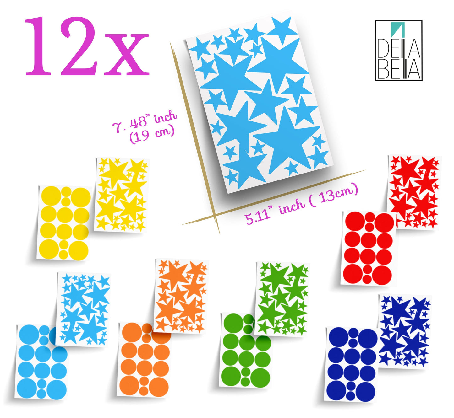 Polka Dot Stars Wall Stickers 228x Decals Mixed Size Rainbow Colours Baby Room Decor Kids Girls Bedroom Nursery Playroom Decoration  UK