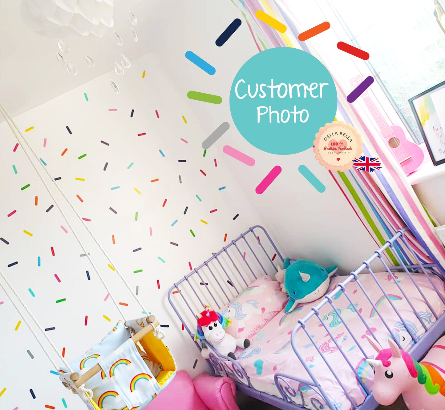 Rainbow Confetti Wall Stickers for Kids Rooms, Nurseries & Playrooms 220x Decals