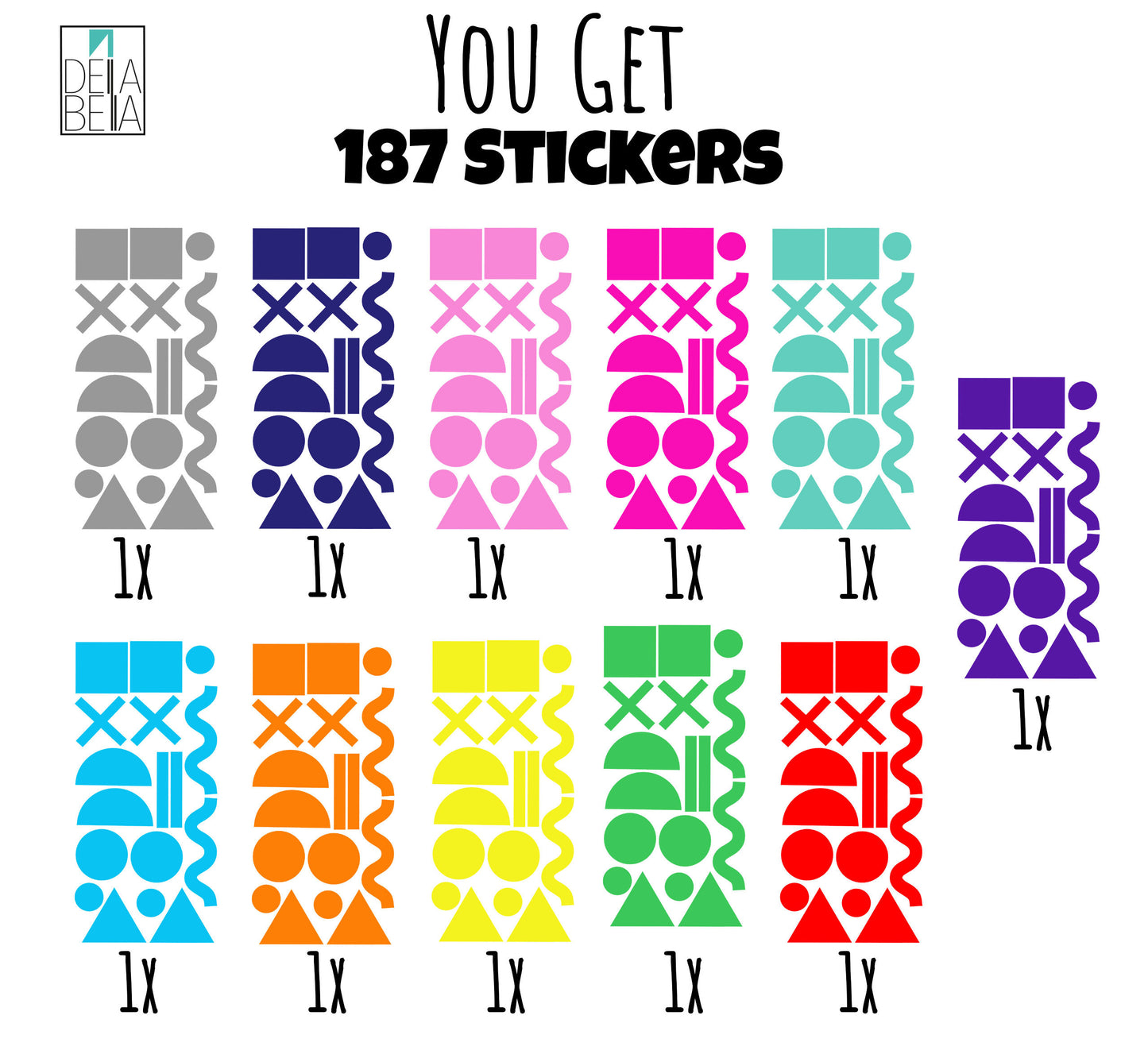 Memphis Geometric Wall Stickers UK (187pcs)