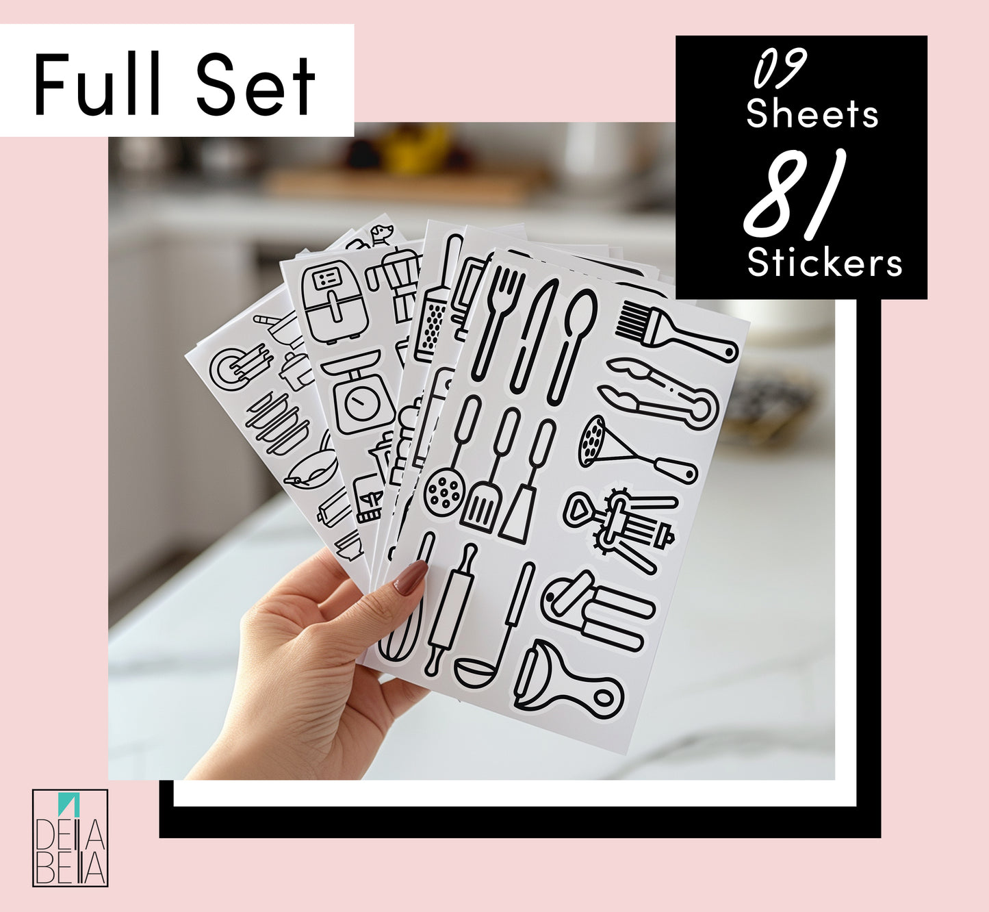 Kitchen Stickers Home Organization Utensil Icons Elegant Decals Cabinets Drawers Pantry Cupboard Airbnb Rent Accessories