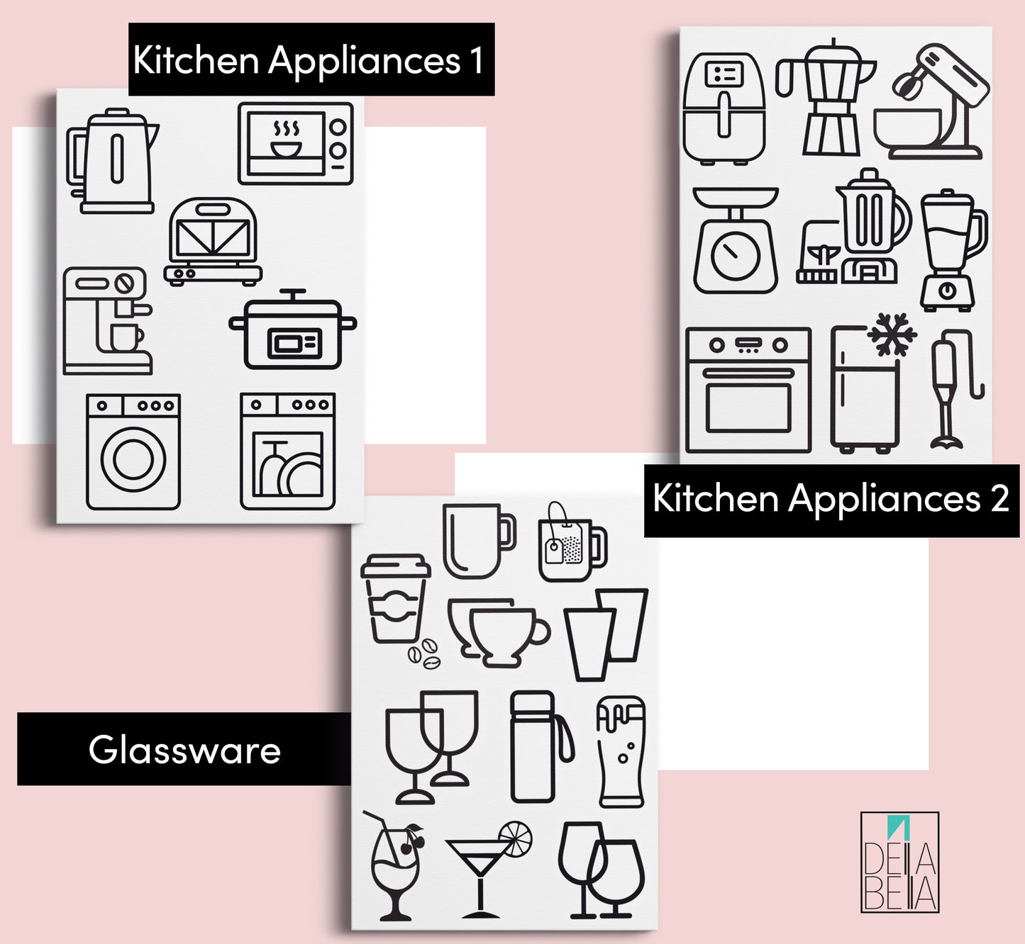 Kitchen Stickers Home Organization Utensil Icons Elegant Decals Cabinets Drawers Pantry Cupboard Airbnb Rent Accessories