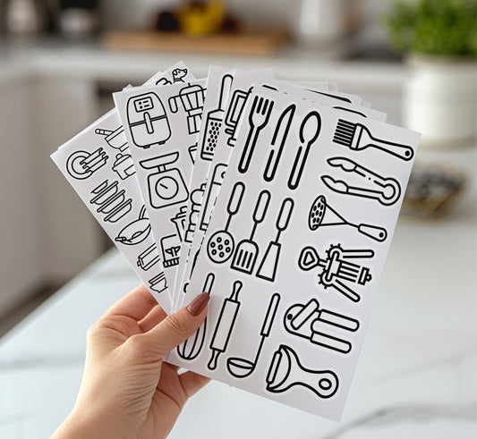 Kitchen Stickers Home Organization Utensil Icons Elegant Decals Cabinets Drawers Pantry Cupboard Airbnb Rent Accessories