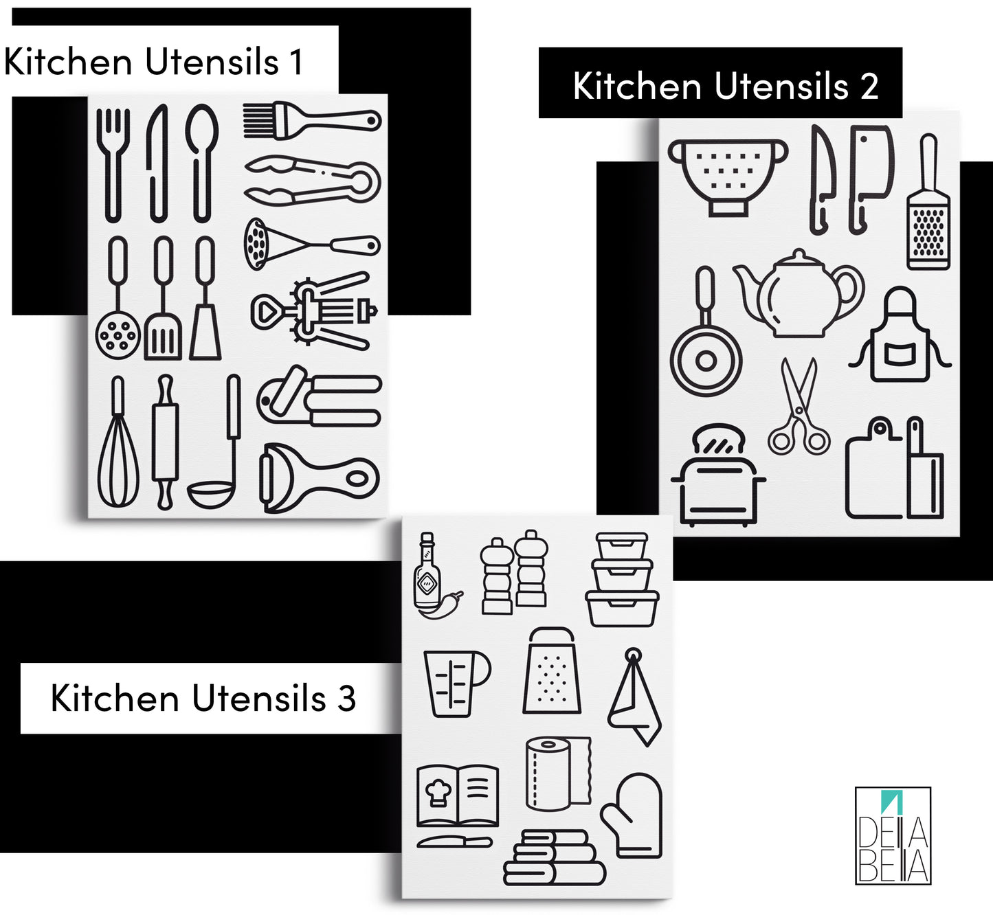 Kitchen Stickers Home Organization Utensil Icons Elegant Decals Cabinets Drawers Pantry Cupboard Airbnb Rent Accessories
