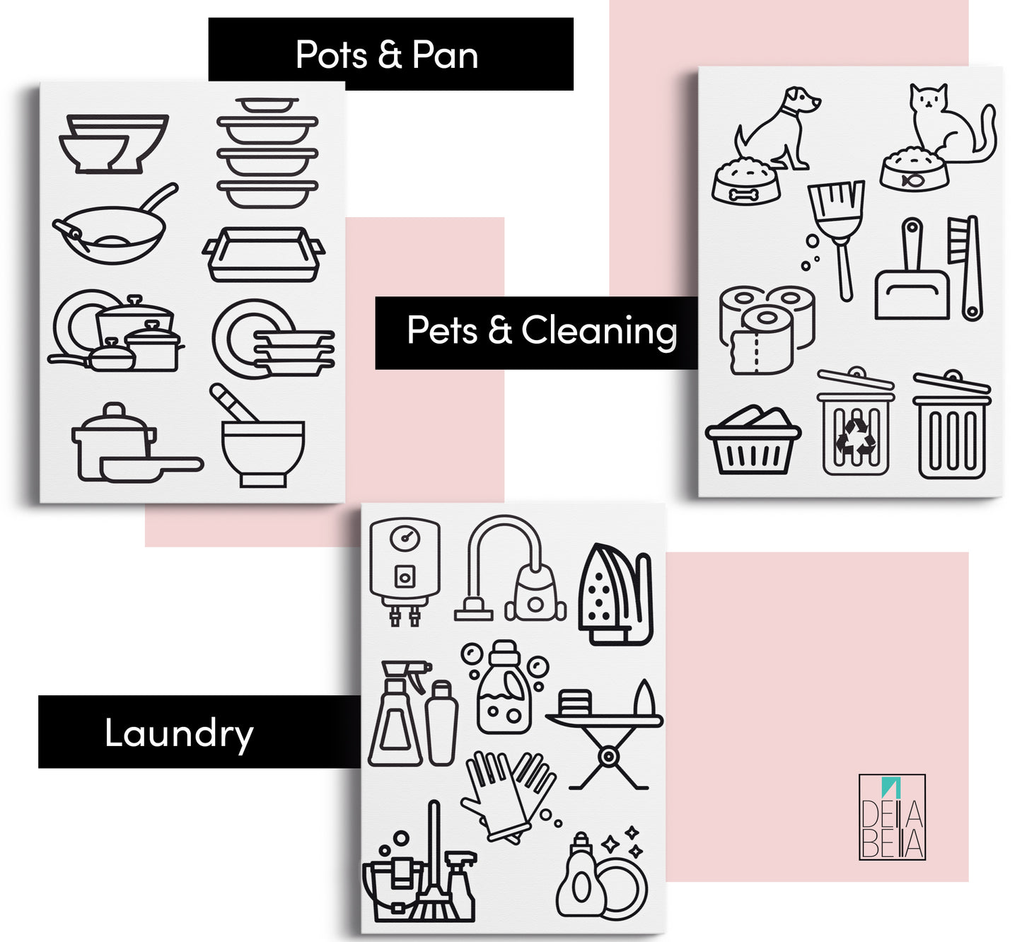 Kitchen Stickers Home Organization Utensil Icons Elegant Decals Cabinets Drawers Pantry Cupboard Airbnb Rent Accessories