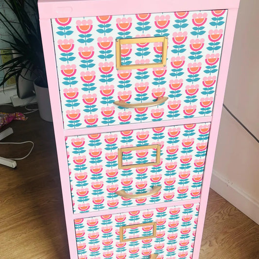 Retro 60s Daisy Flower Vinyl Wrap for Furniture | Self-Adhesive Sticky Back Plastic