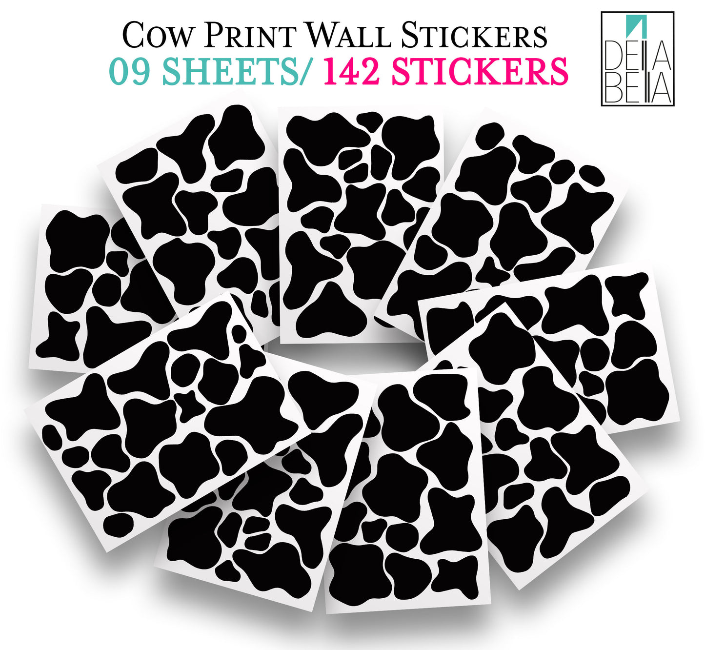 Cow Print Pastoral Wall Stickers 142x Black Cow Spot Decal Animal Decor Girls Bedroom Dot Spot Nursery Home Decor Removable for UK