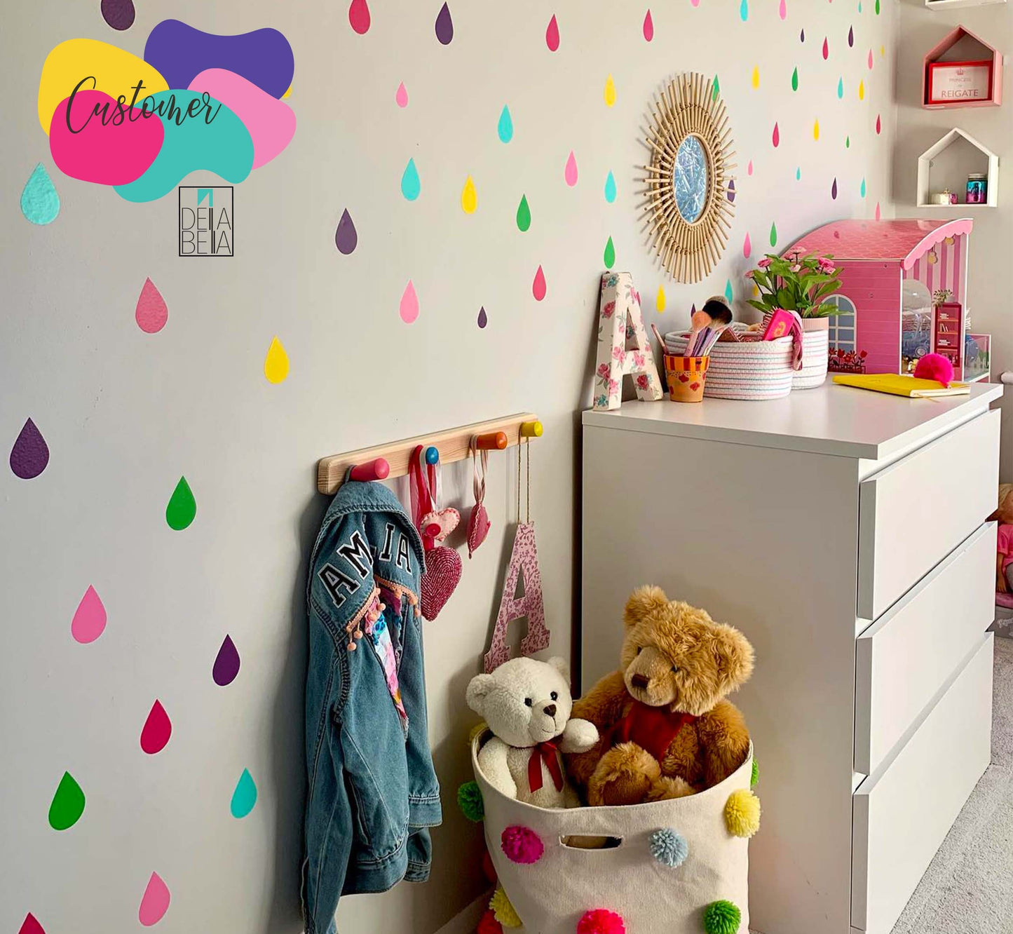 Raindrop Wall Sticker 88 Pcs Rainbow Colours