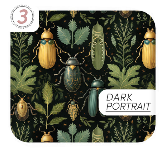 A collection of vinyl wraps featuring various beetle designs and patterns, intended for use on furniture.