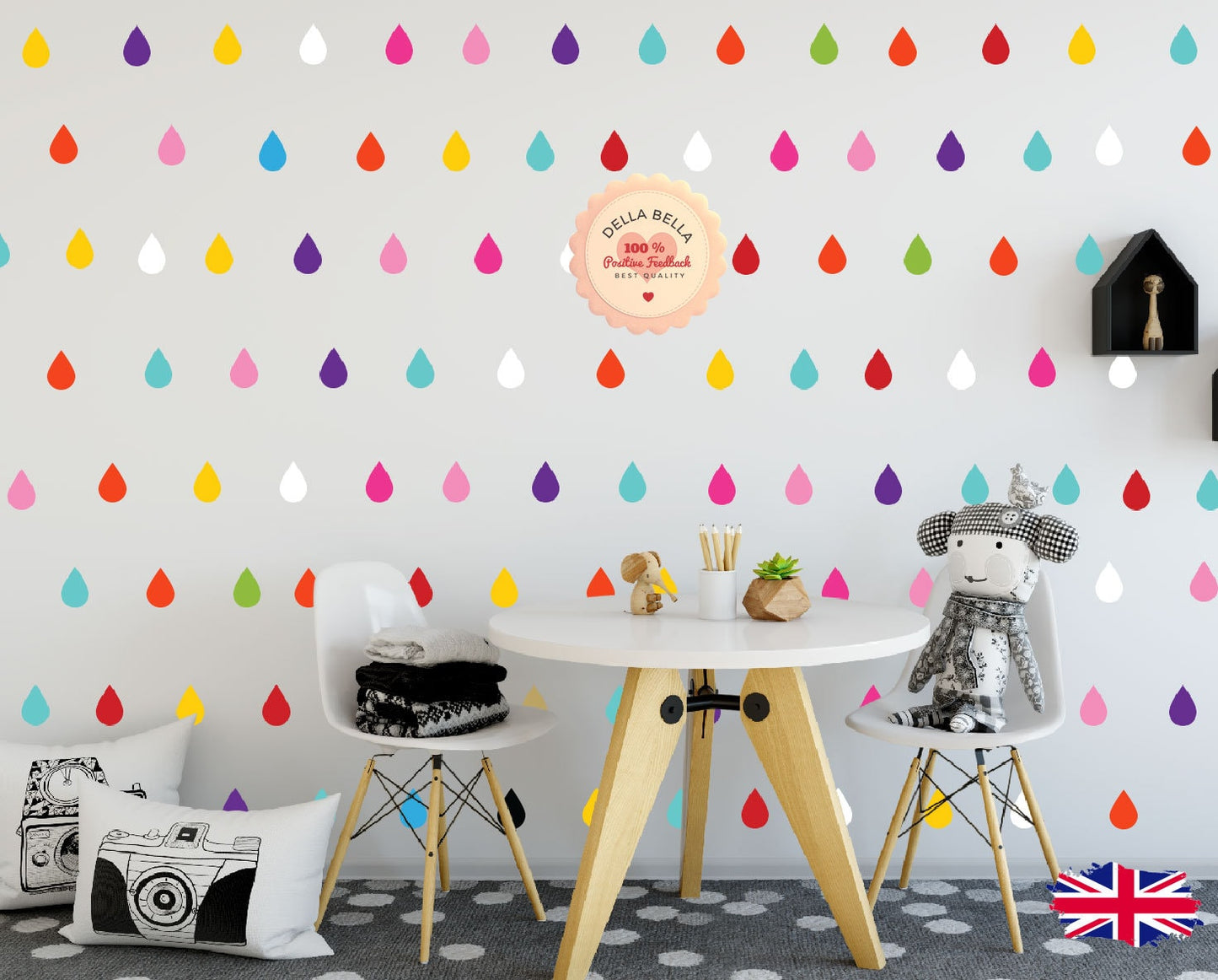 Raindrop Wall Sticker 88 Pcs Rainbow Colours