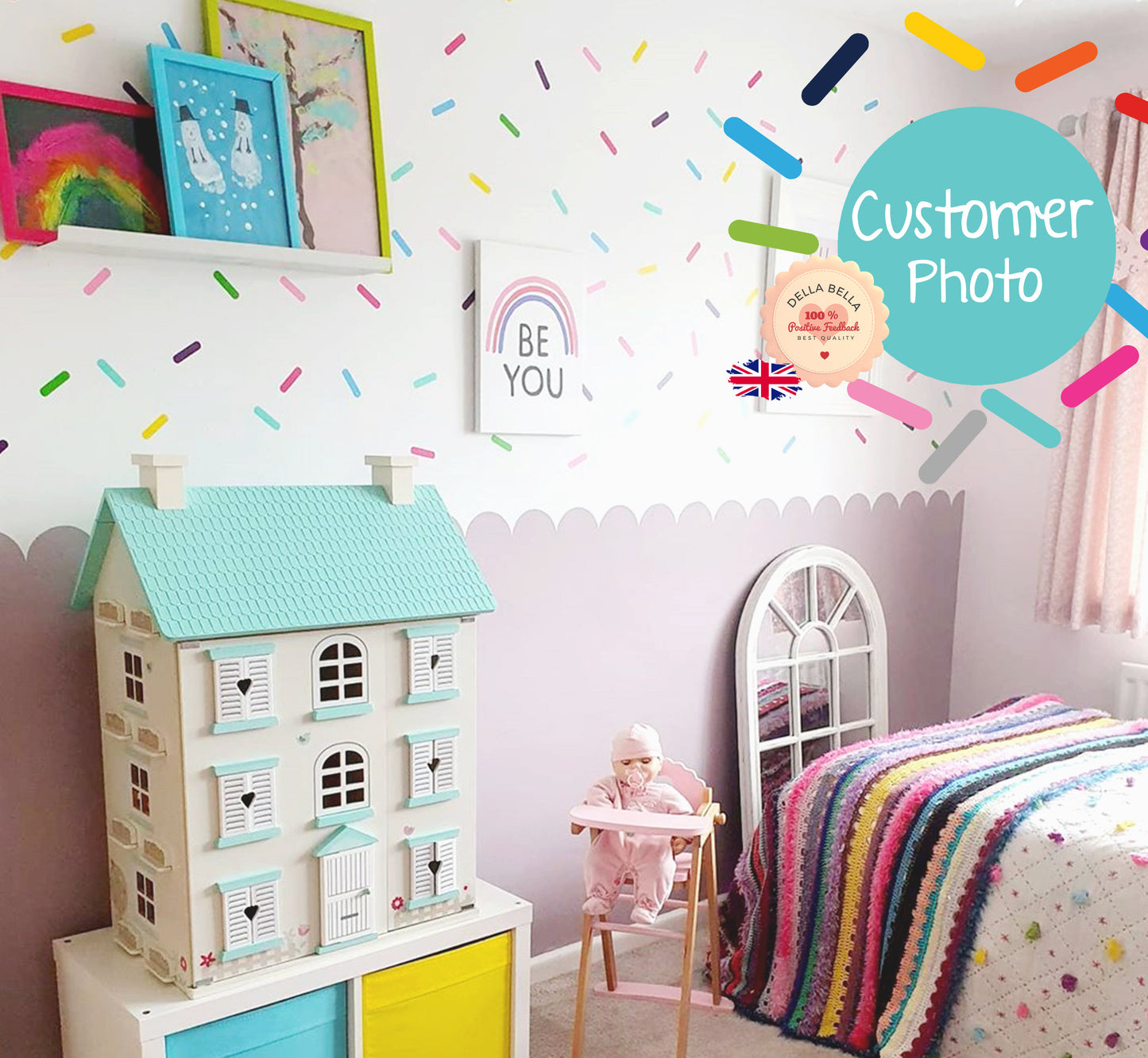 Wall Stickers for Girls Bedroom Baby room Nursery Rainbow Confetti Sprinkles