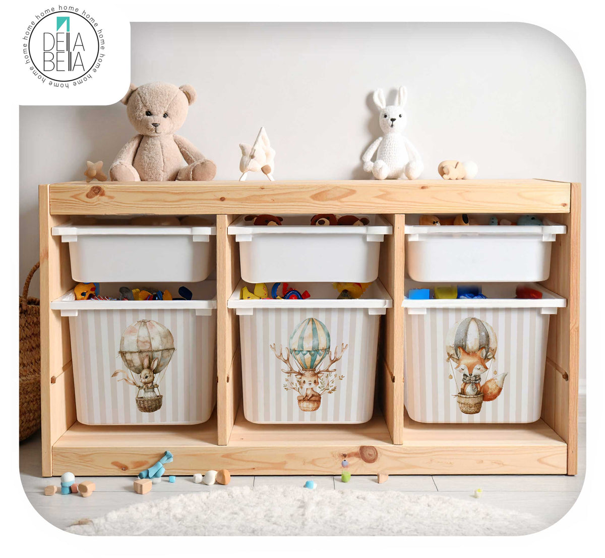 Boho Woodland Hot Air Balloon Decal Stickers compatible with IKEA Trofast Tubs | Neutral Playroom Decor