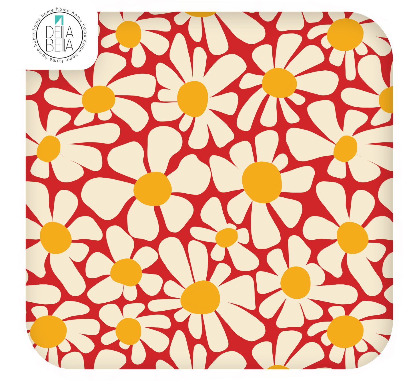 Close-up of 70s style retro daisy pattern on self-adhesive vinyl