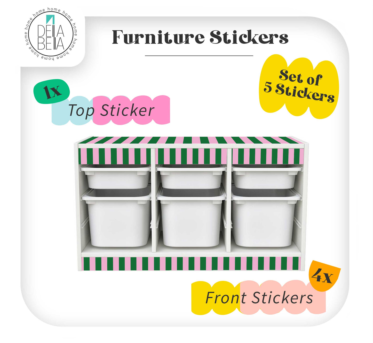 Colourful Striped Stickers for IKEA Trofast Storage & Boxes