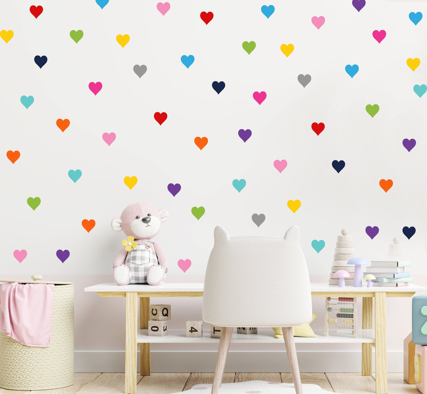 Hearts Wall Stickers Rainbow Decor 88x Decals Girls Bedroom Baby room Home Decor Nursery decals Playroom Decoration 11 Colours