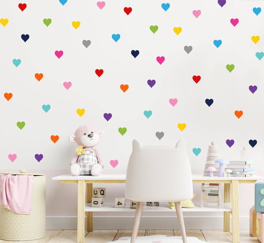 Hearts Wall Stickers Rainbow Decor 88x Decals 11 Colours