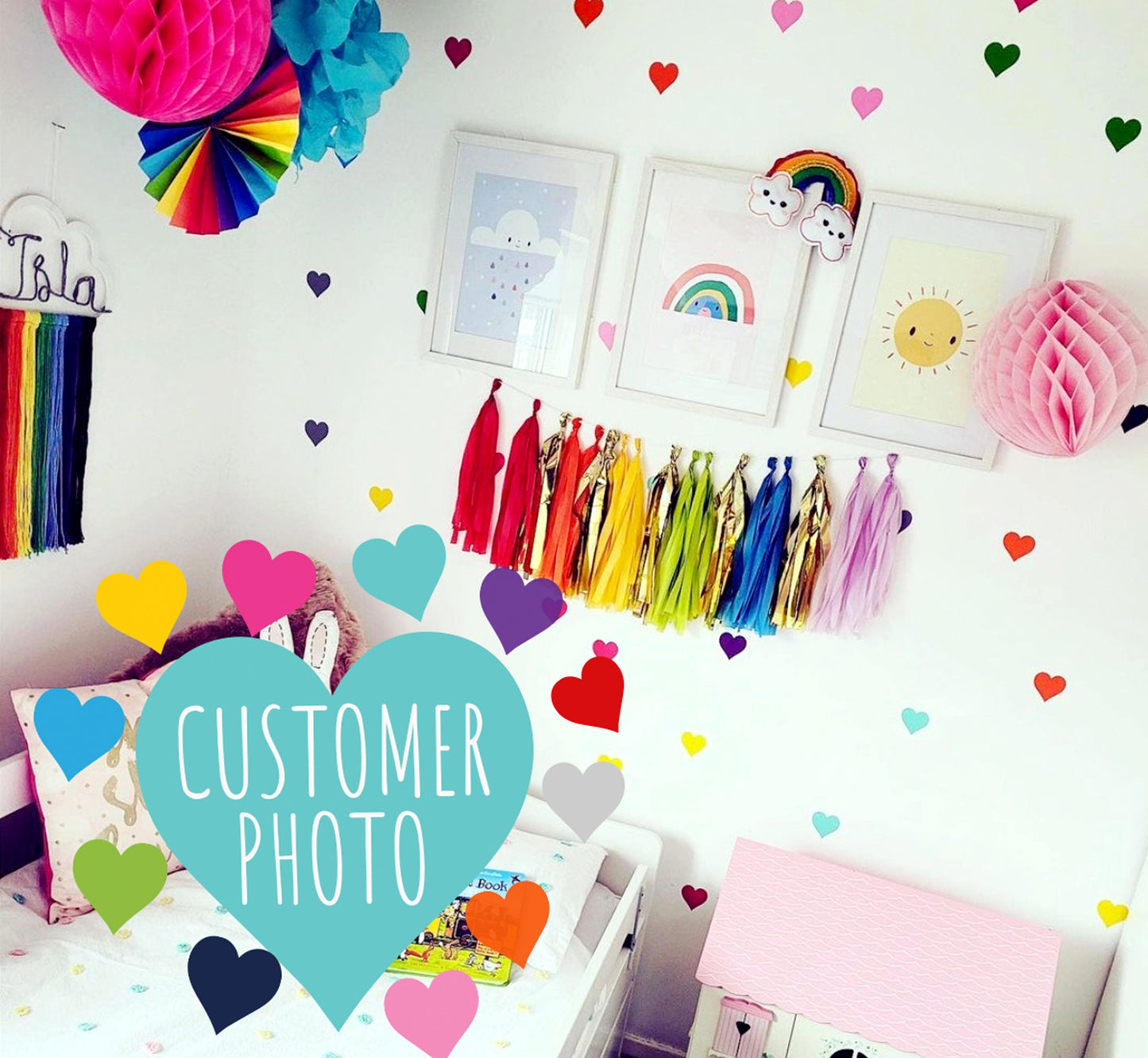 Rainbow Heart Wall Stickers UK (88pcs)