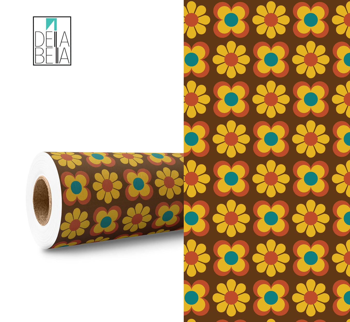 Vintage Flowers Vinyl Wrap For FurnitureSelf Adhesive Film Decal, Home Deco, Kitchen Cabinets ,60s Vinyl Wrap, Furniture Stickers,