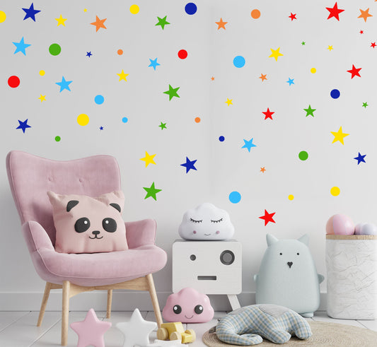 Polka Dot Stars Wall Stickers 228x Decals Mixed Size Rainbow Colours Baby Room Decor Kids Girls Bedroom Nursery Playroom Decoration  UK