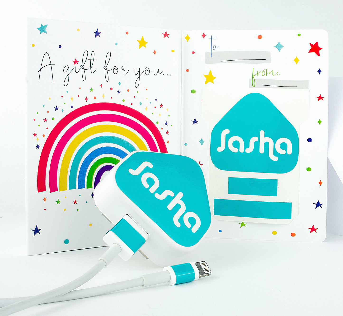 Stocking Filler Personalised Phone Charger Sticker Christmas Gift For Teens Kids Women Mum Friends Rainbow Gift Card Included STICKER ONLY