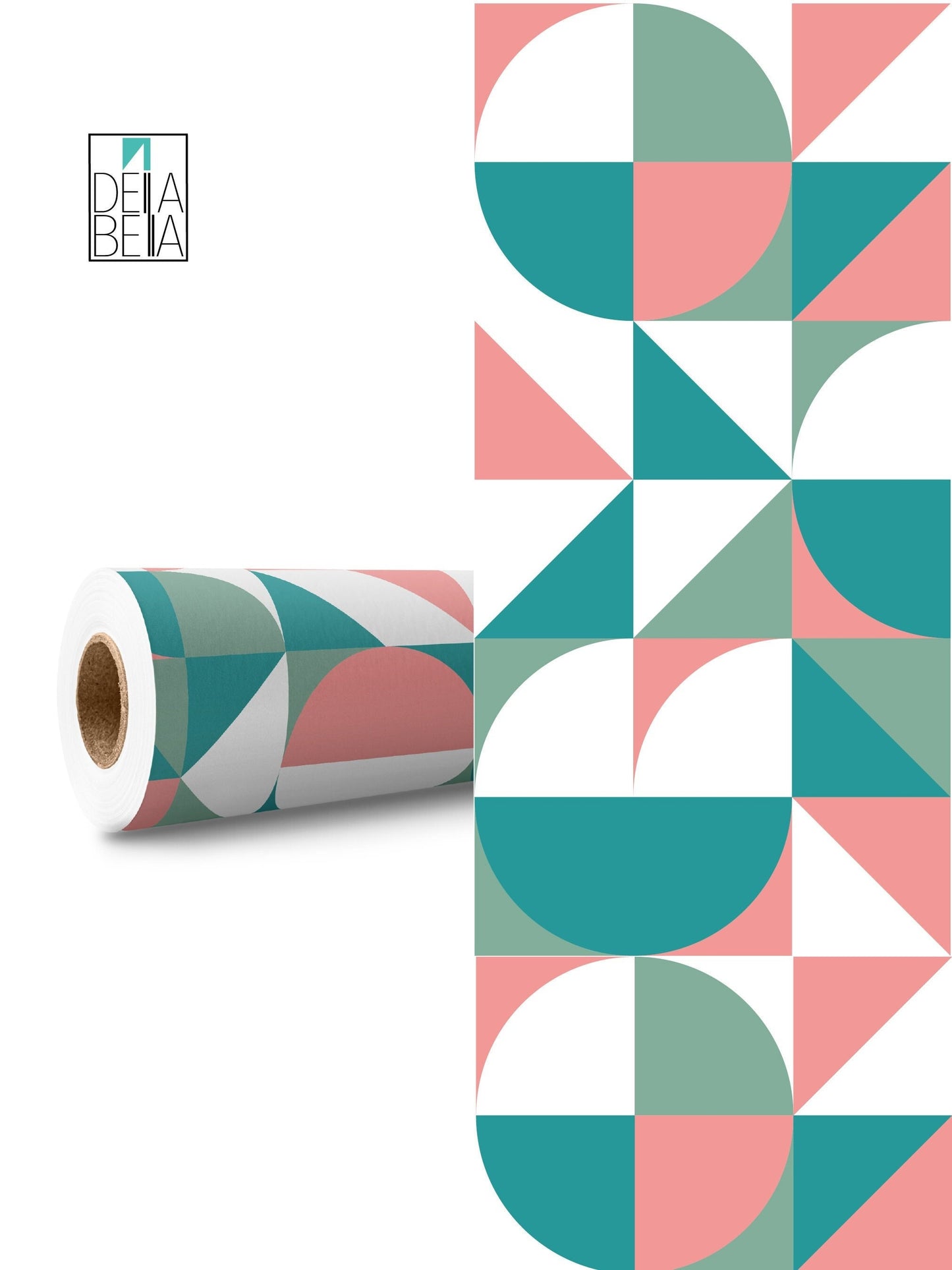 Geometric Vinyl Wrap For Furniture Rose Green Circles Self Adhesive Home Decor, Kitchen Cabinets, Vinyl Wrap, Fridge Wrap, Stair Stickers