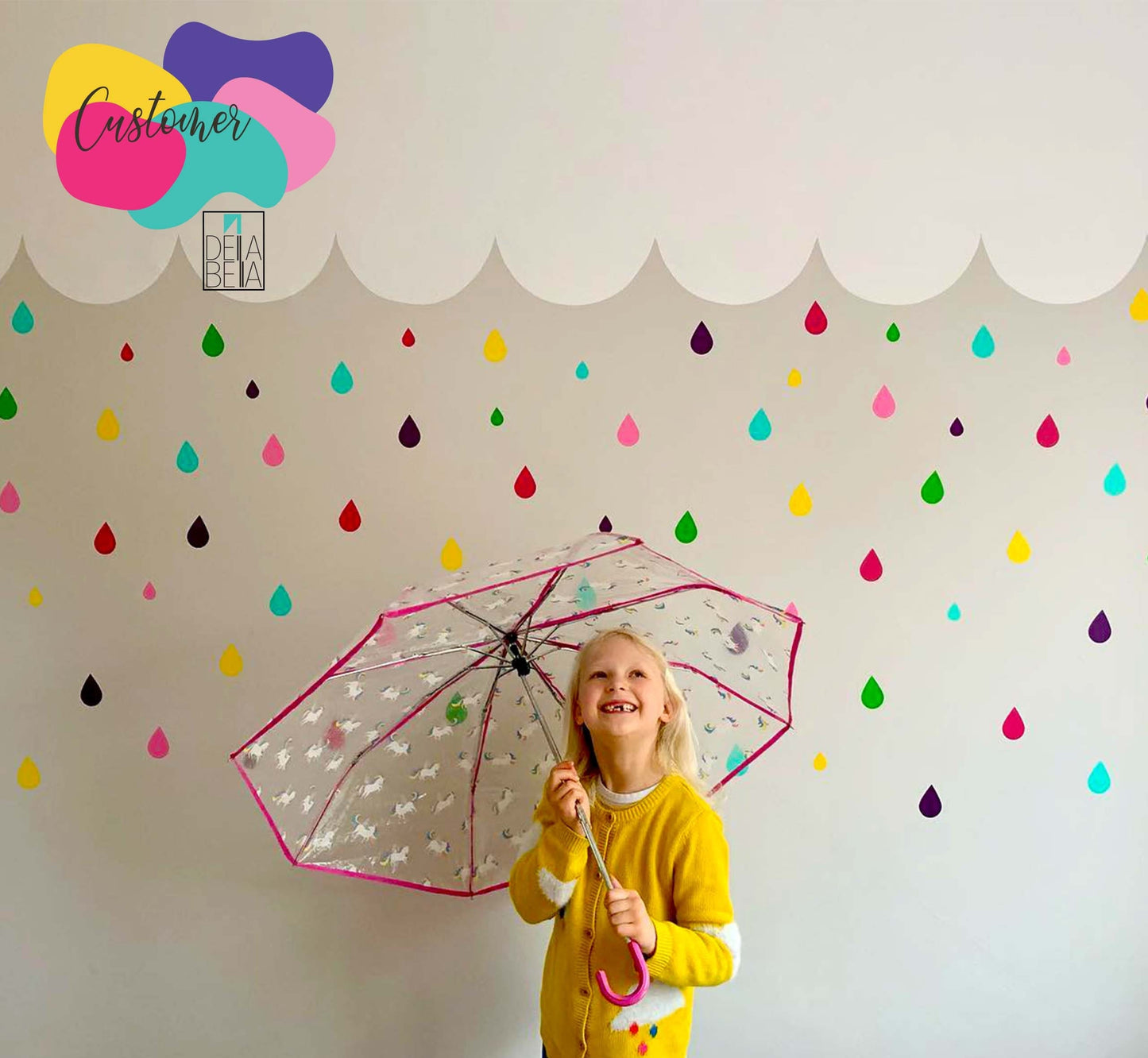 Raindrop Wall Sticker 88 Pcs Rainbow Colours