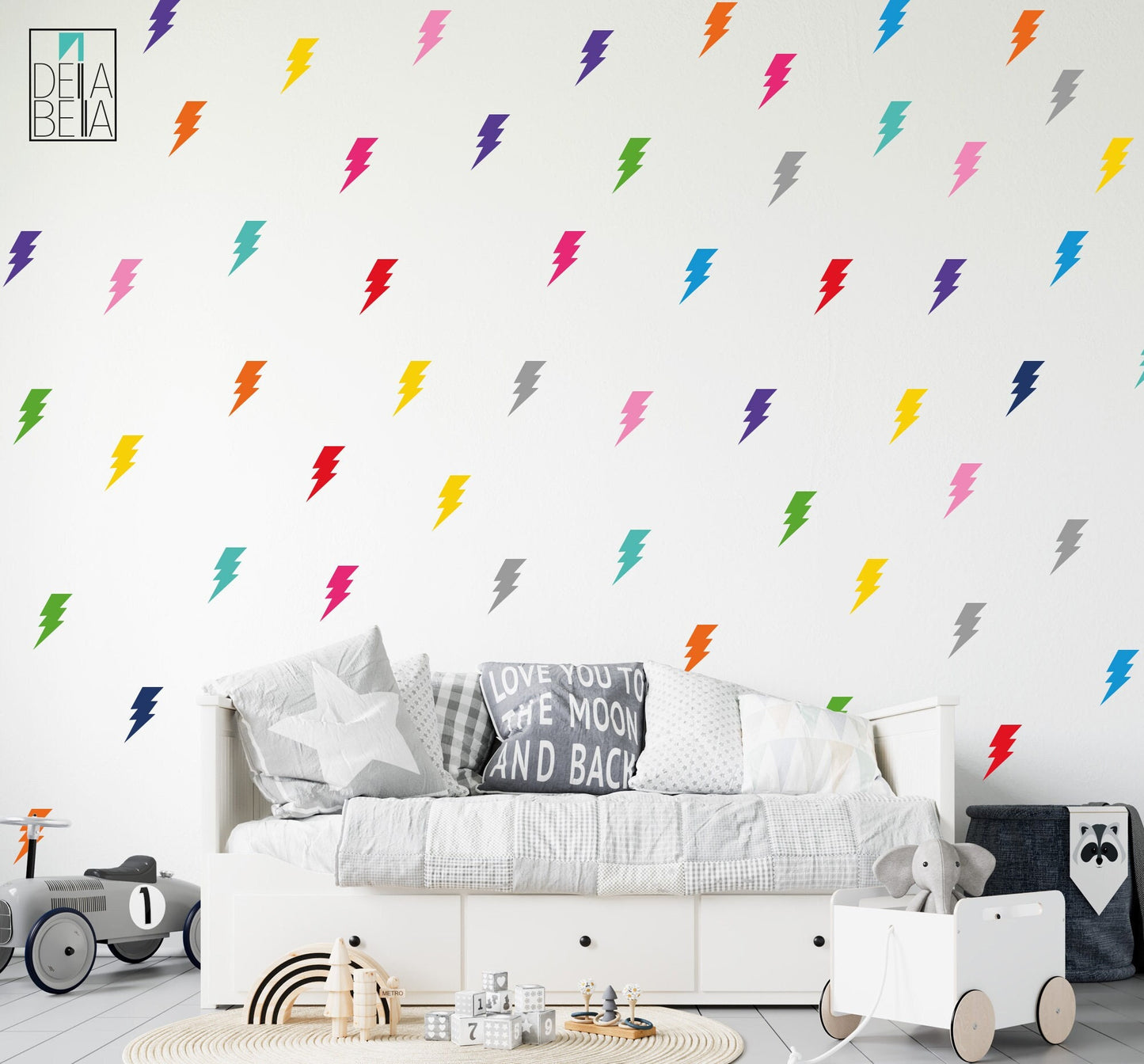 Lightning Bolt 11 Sheets Wall Stickers Removable Rainbow Colours Girls Boys Bedroom Kids Room Nursery Playroom Baby Peel Stick 110 Pack