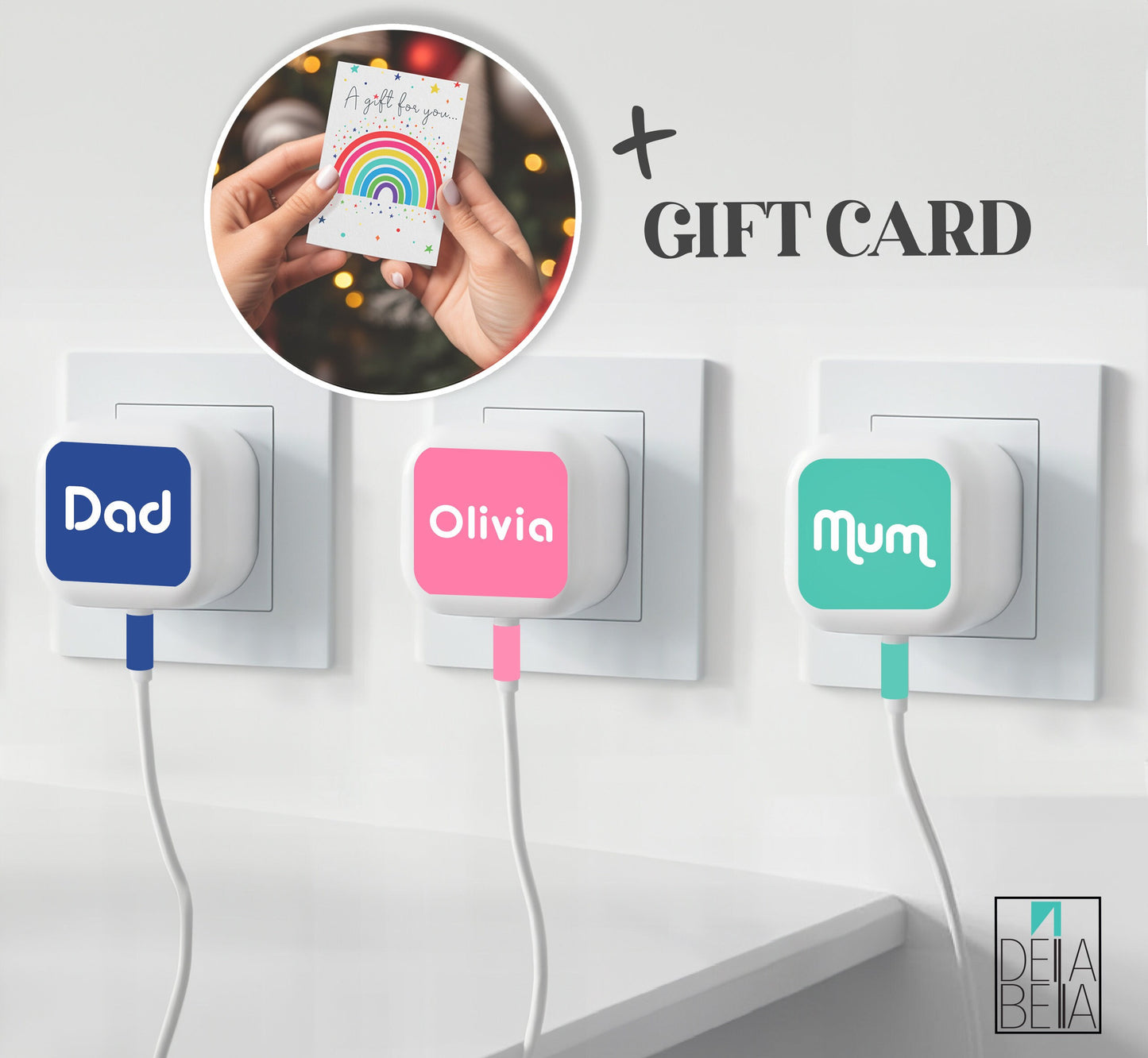 Christmas Stocking Filler Personalised Plug Sticker Mum Dad Christmas Woman Man Kids Delivered in Rainbow Gift Card Sticker Only