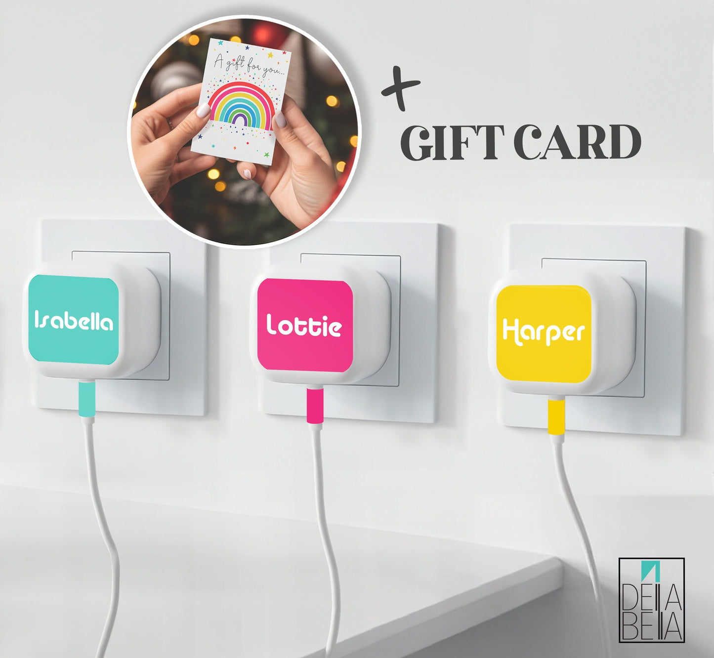 Stocking Fillers Personalised iPhone Charger Sticker Mum Dad Christmas Gifts Woman Man Kids Delivered in a Rainbow Gift Card Sticker only