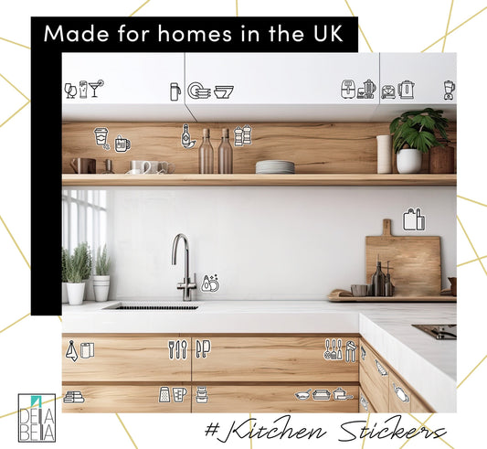 Kitchen Stickers Home Organization Utensil Icons Elegant Decals Cabinets Drawers Pantry Cupboard Airbnb Rent Accessories