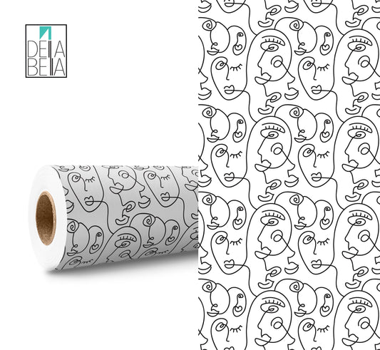 Minimalist Vinyl Wrap For Furniture Line Art Faces Self Adhesive Film Decal Home Decor, Kitchen Cabinets, Vinyl Wrap, Fridge Wrap Upcycling