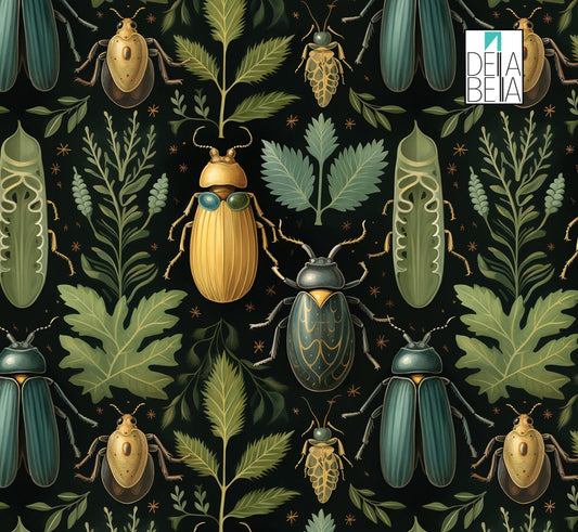 Maximalist beetle print sticky back plastic roll - Della bella UK