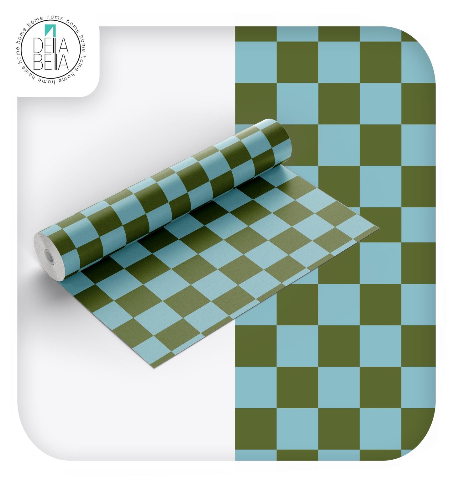 Sticky Back Plastic - Aqua & Green Checkered Vinyl Wrap for Furniture