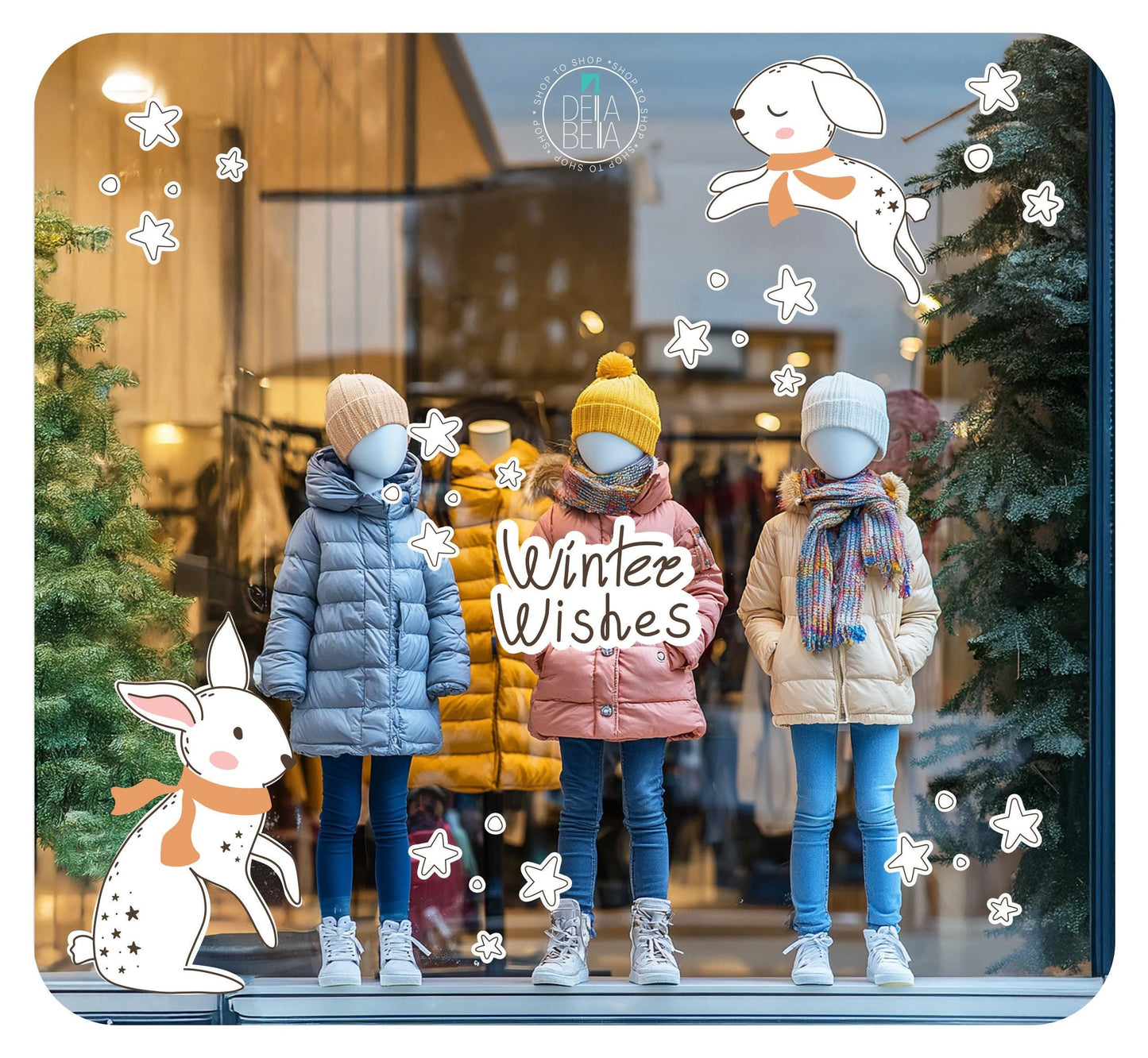 Woodland Shop Window Sticker Christmas Cling Shop Window Display Retail for Baby Kids Static cling films, Reusable Cling Vinyl Decorations