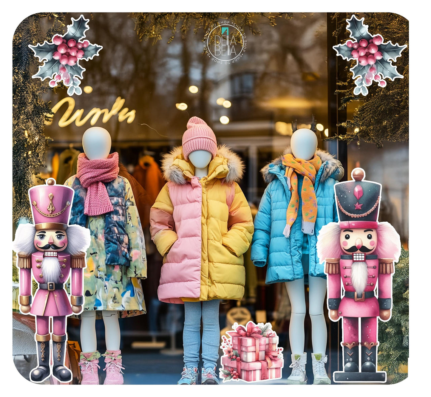 Pink Nutcracker Window Sticker Store Bars Coffee Shop Christmas Big Nutcracker Window Cling Christmas Reusable cling vinyl Decorations