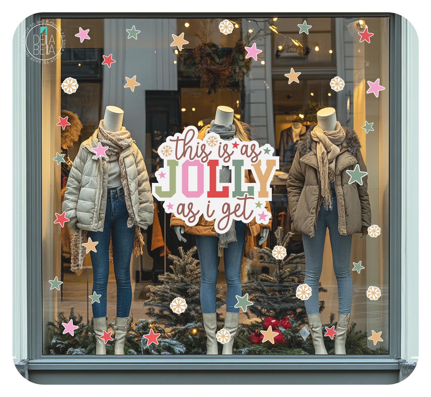 Christmas Shop Window Sticker, Static Cling, Window Decals, Sale Vinyl, Summer Sale Sign, Window Display Positive Quote Jolly