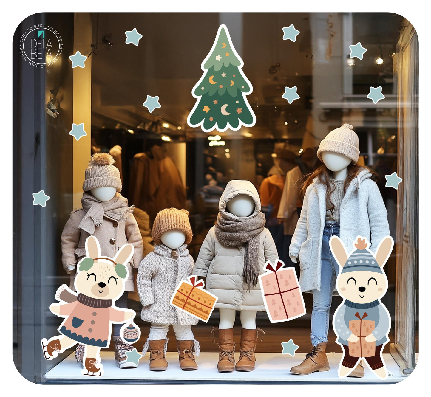 Children Shop Christmas Window Sticker for Kids Store Baby Store Decal Display Static Cling Film Static Reusable Cling Vinyl Decorations