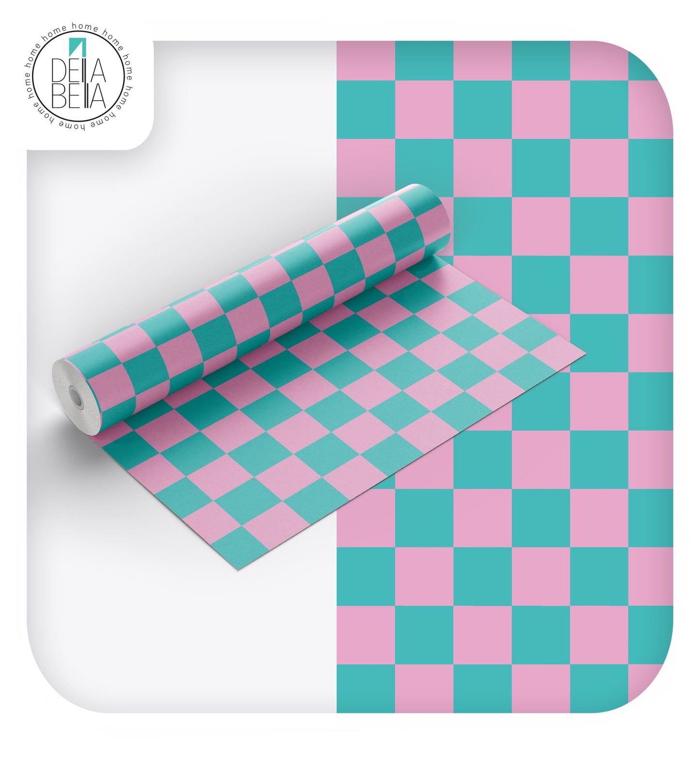 Sticky Back Plastic - Aqua & Green Checkered Vinyl Wrap for Furniture