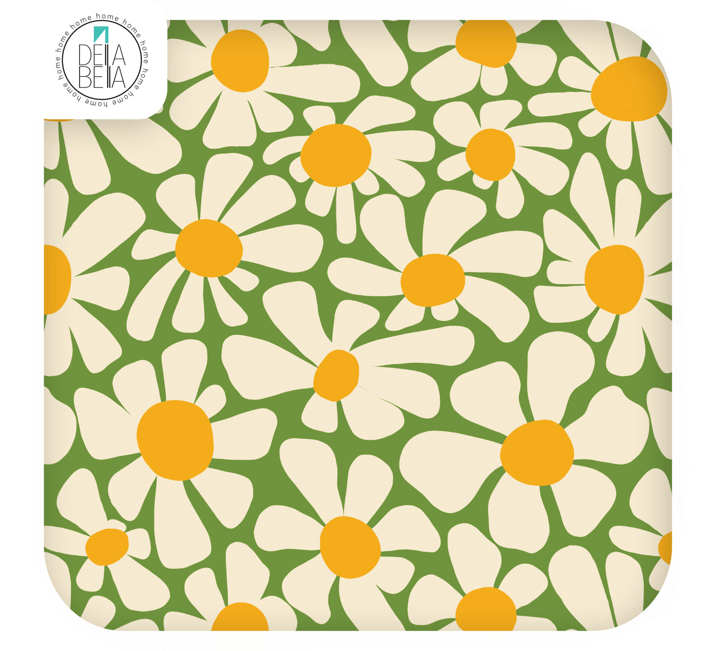 Close-up of 70s style retro daisy pattern on self-adhesive vinyl