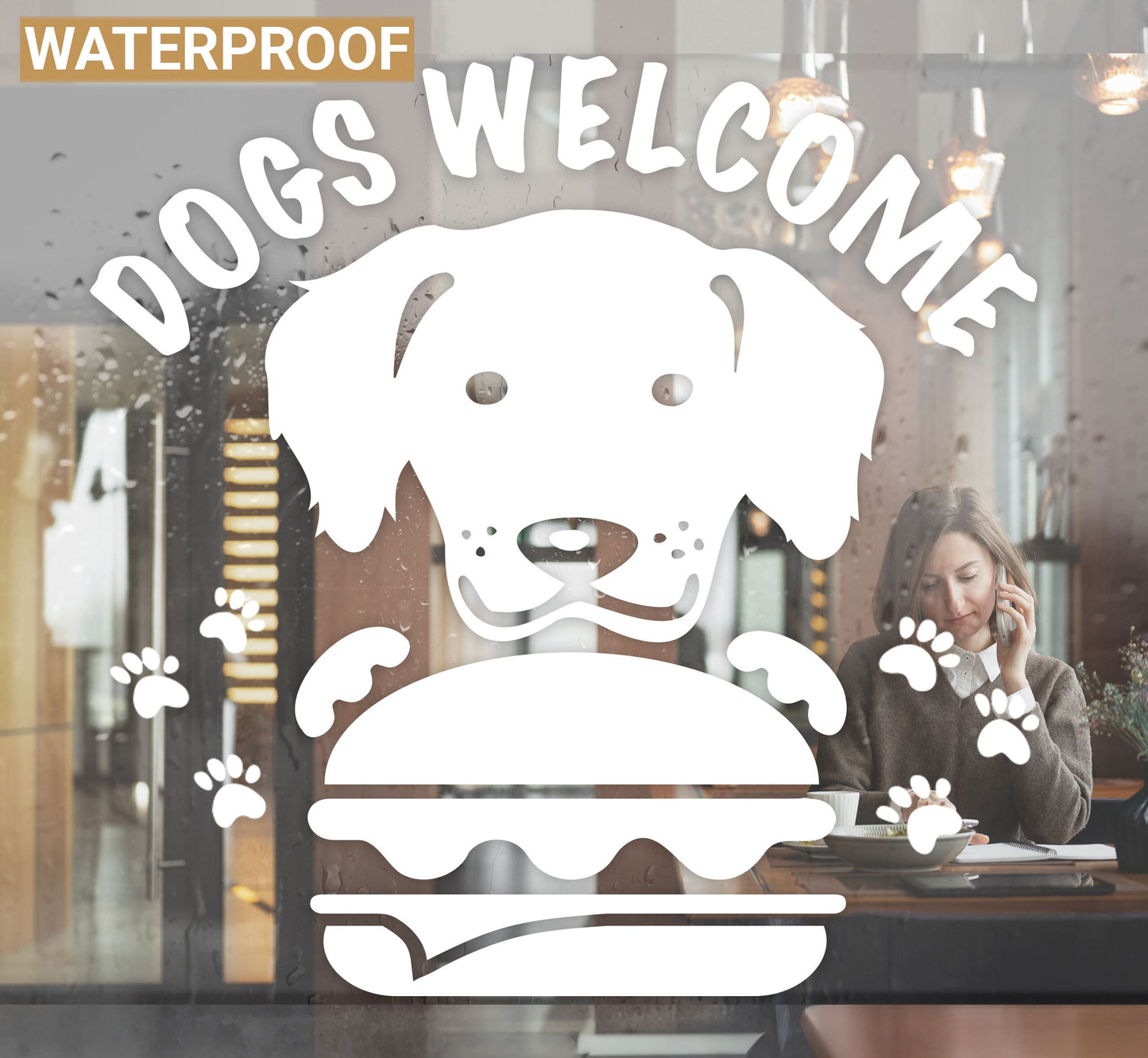 Dog Welcome Window Sticker Wall Vinyl Sign Businesses Waterproof Fadeless Burger Restaurants Cafes Shops Pet Friendly Adhesive Removable
