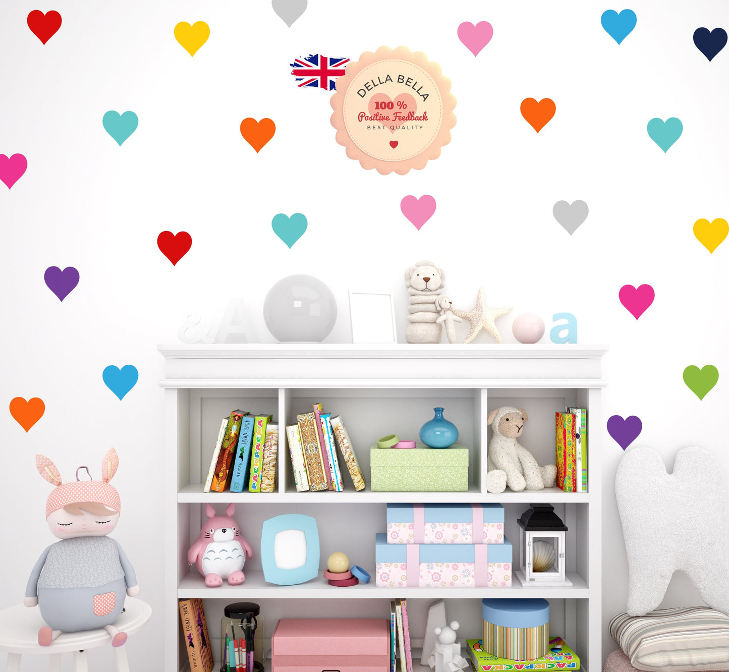 Rainbow Heart Wall Stickers UK (88pcs)