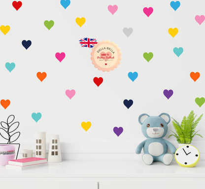 Hearts Wall Stickers Rainbow Decor 88x Decals 11 Colours
