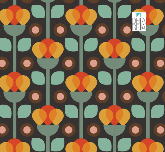 Boho Geometric Floral Vinyl Wrap: Mid-Century & Retro Sticky Back Plastic