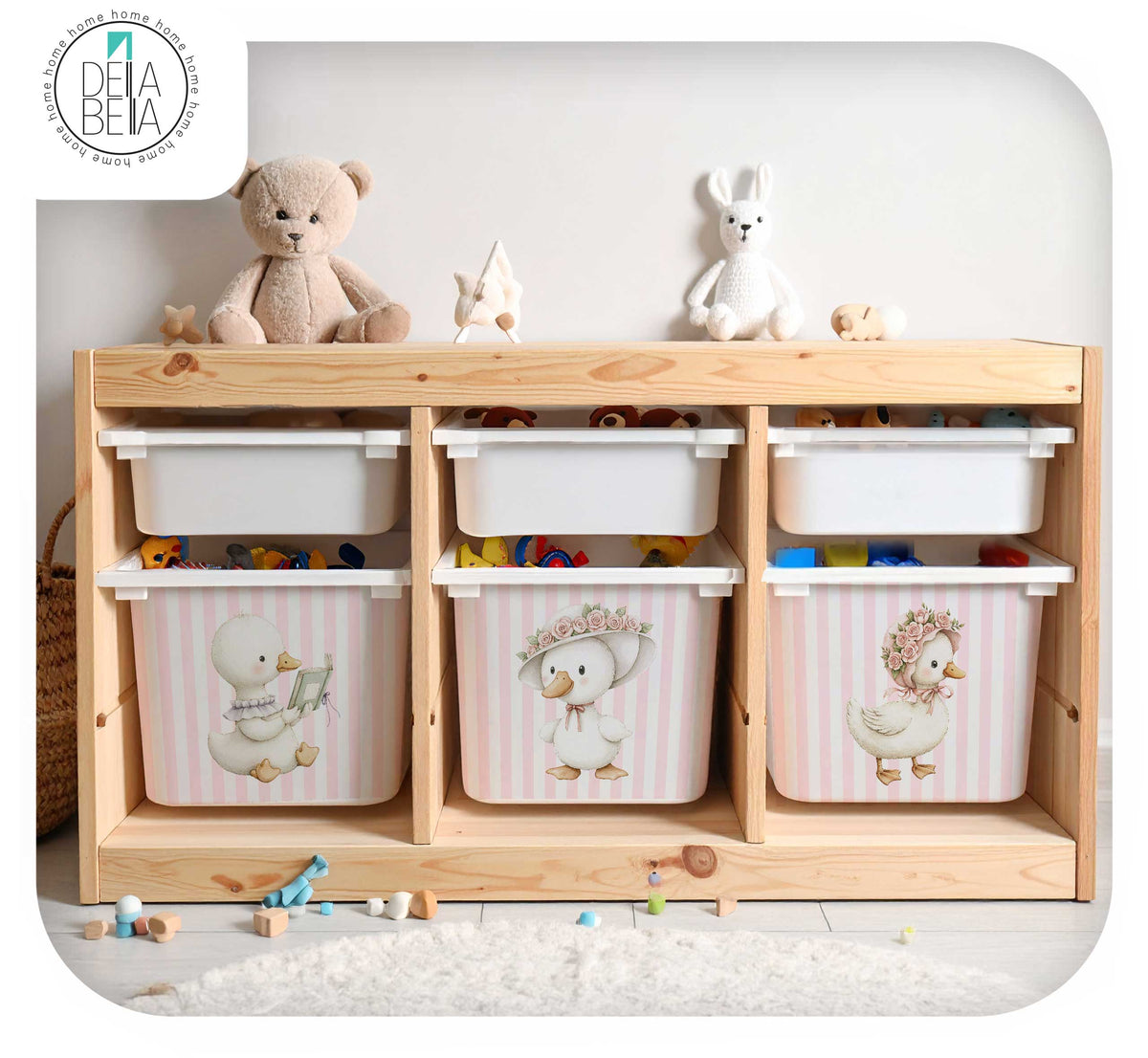 Vintage Storybook Duck Decal Stickers for IKEA Trofast Boxes | Pastel Pink Girls Playroom Decor